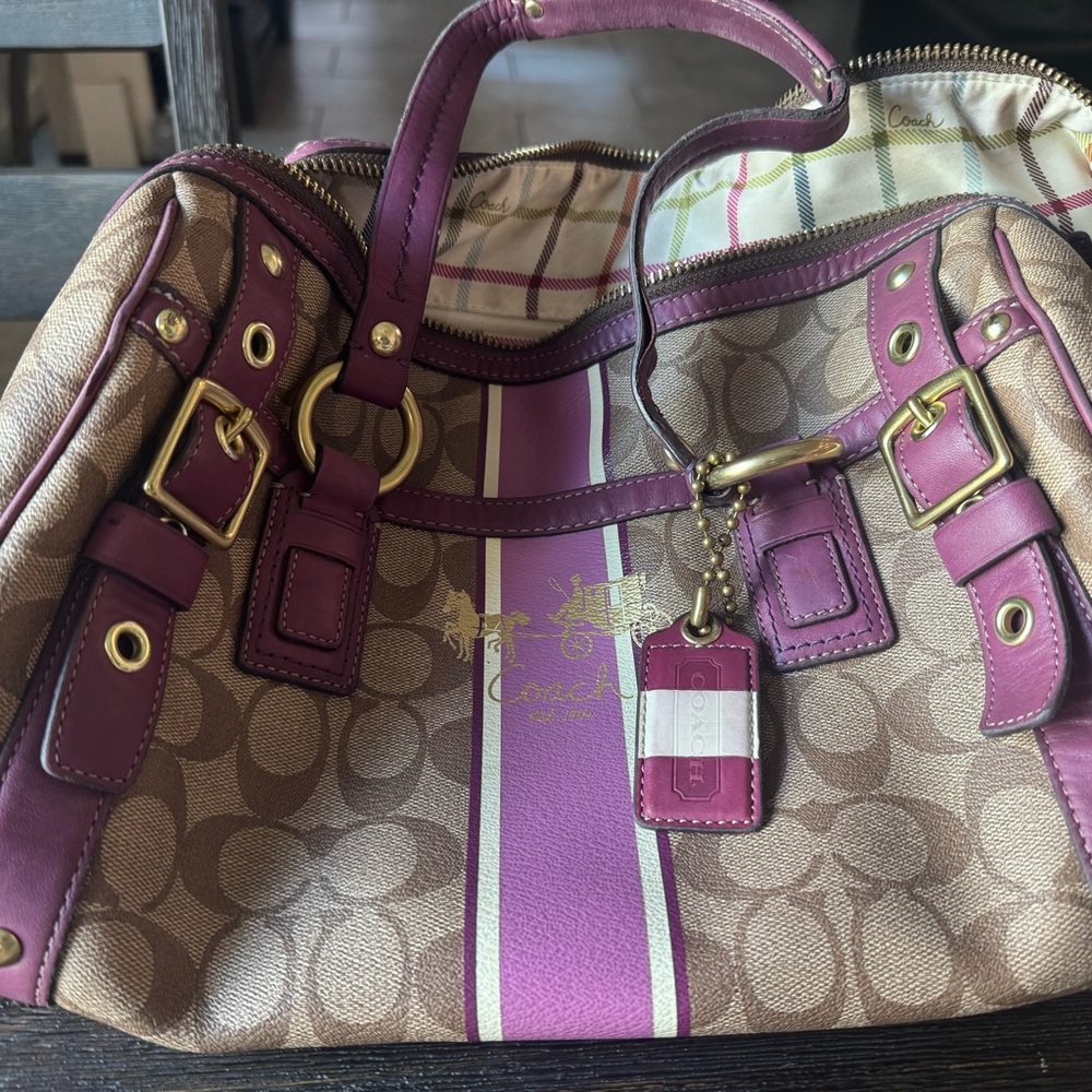 Coach Purple and Brown Satchel with Signature Monogram